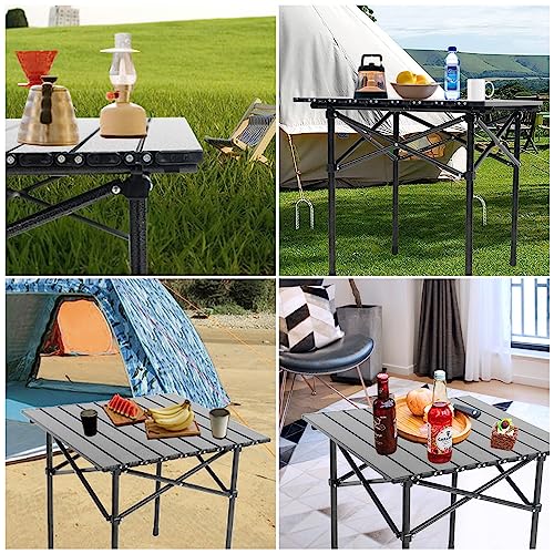 Wind Tour Portable Camping Table Folding Side Table Aluminum Lightweight Table with Carry Bag for Outdoor Cooking Hiking Picnics BBQ Travel (Black) - color: Black