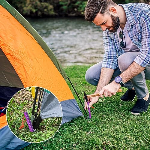 12 Pack Tent Stakes, 7075 Ground Metal Camping Aluminum Tent Pegs, Lightweight Tent Stakes Heavy Duty Spikes Camping Accessories - color: Zesty