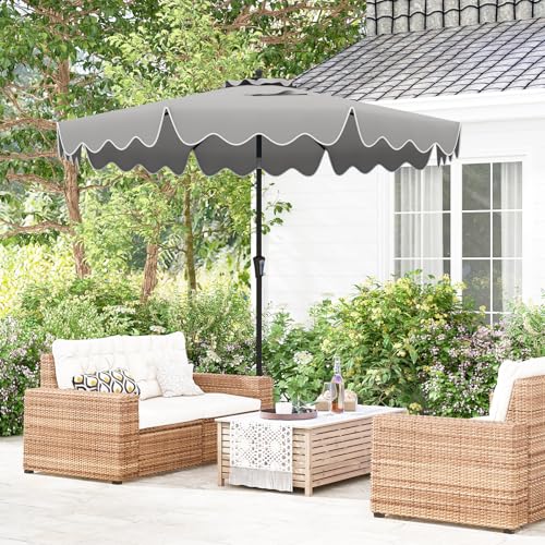 Tangkula 9Ft Patio Umbrella with Crank, 2-Tier Outdoor Umbrella with Push Button Tilt, Sun-Protective Canopy, 8 Ribs, Scalloped Patio Umbrella for Outdoor Beach Deck Pool Table (Gray) - color: Gray, size: 9Ft