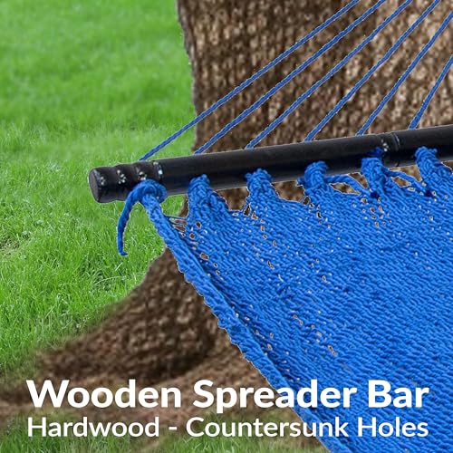 Sunnydaze Soft-Spun Polyester Rope Double Hammock for Outside - 600-Pound Weight Capacity Extra Large Hammock - Blue - color: Blue