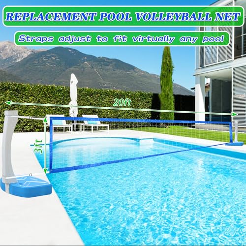 Pool Volleyball Net Replacement 15/20 Ft Extended Length 15Ft-26Ft /20Ft-32Ft Adjustable with Heavy Duty Steel Buckle Upgraded Waterproof & Durable Nylon Straps for Swimming (Net Only) - size: 20x3 FT
