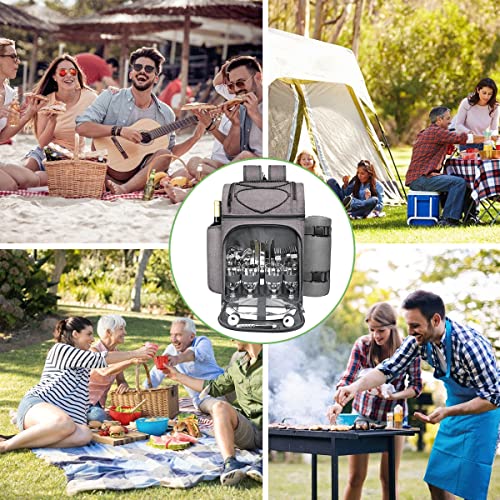 Hap Tim Picnic Basket Backpack for 4 Person with 2 Insulated Cooler Compartment, Wine Holder, Fleece Blanket, Cutlery Set, Wedding Gifts for Couples, Bridal Shower Gifts, Engagement Gifts(36079-G) - color: Gray, size: 4 Person