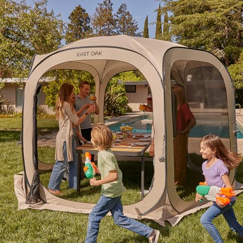 East Oak Screen House Tent Pop-Up, Portable Screen Room Canopy Instant Screen Tent 12 x 12 FT with Carry Bag for Patio, Backyard, Deck & Outdoor Activities, Brown - color: Brown, size: 12×12 FT