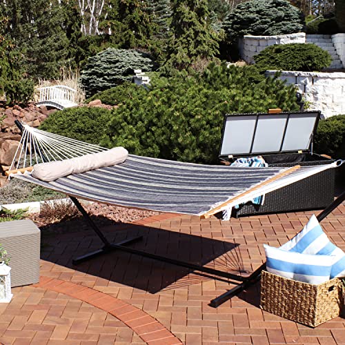 Sunnydaze Quilted Double Hammock for Outside with Spreader Bars and Pillow - 450 lb Capacity, 74x55 Inch Bed, UV Resistant, Quick Dry - Chains Included, Stand Sold Separately - Mountainside - color: Mountainside