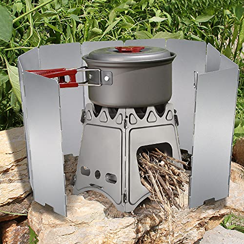 10 Plates Stove Windscreen, Aluminum Stove Windshield with Drawstring Bag, for Camping, Butane Stoves - size: 10 Plates