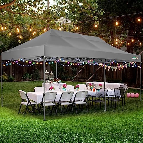 COBIZI 10x20 Heavy Duty Pop up Canopy Tent Easy Up Commercial Outdoor Canopy Wedding Party Tents for Parties All Season Wind & Waterproof Gazebo with Roller Bag,Grey(Frame Thickened) - color: Gray, size: 10x20 Without Sidewalls