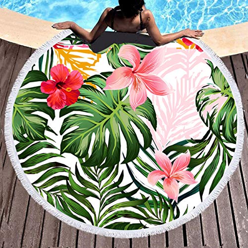 Violet Mist Microfiber Beach Towels Oversized Round Hawaiian Beach Blanket Sand Free Quick Dry Hippie Boho Circle Bath Towel Absorbent Tropical Meditation Rug Yoga Mat Throw Fringe Tapestry 60" TF - color: Tropical Flower3