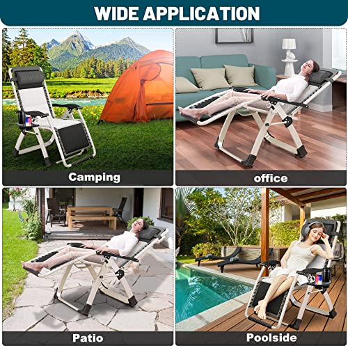 MOPHOTO Zero Gravity Chair, Outdoor Padded Lounge Chair with Side Table, Zero Gravity Recliner Chair, Outdoor Reclining Chair, Sturdy & Comfortable, Supports up to 440lbs - color: Cream White, style: Zero Gravity Chair