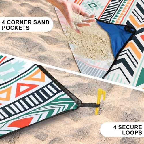 HIHOHO Beach Blanket Waterproof Sandproof Extra Large Beach Mat 79" X 83"/120"x108"for 1-8 Adults Quick Drying Durable Outdoor Picnic Mat for Beach Travel Camping Hiking - color: Bohemian-green Orange, size: 79" X 83"（1~3 person）