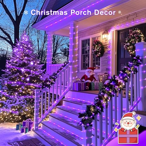 JMEXSUSS 200 LED Purple Solar Halloween Lights, 66 ft Rope Lights Outdoor Waterproof, PVC Tube Purple Christmas String Lights for Party Tree Fence Christmas (Pack of 2) - color: Purple, size: 200 LED (Pack of 2)