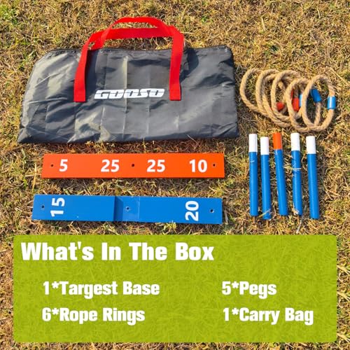 GOOSO Ring Toss Game for Kids - Indoor & Outdoor Game for Family and Adults with 5 Poles, 2 Bases and 6 Rings in 2 Colors, Backyard Party Activities for Adults Lawn Games for Kids - color: blue orange