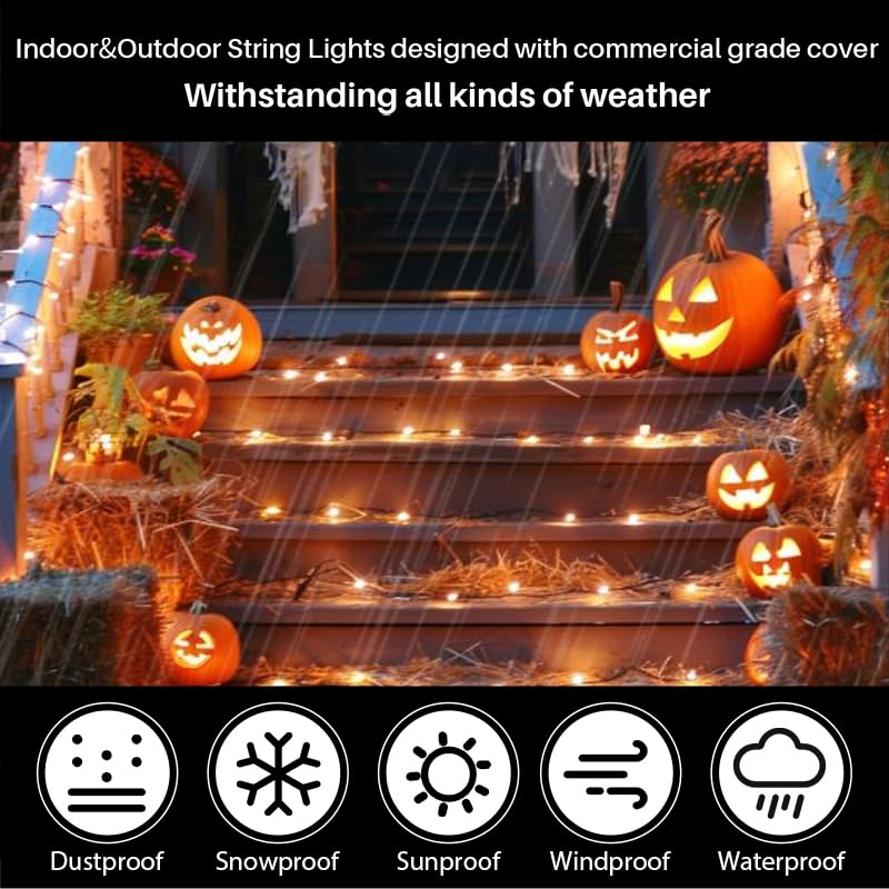 Orange Halloween Lights Battery Operated,2PK18Ft 50 LED Mini String with Timer 8 Modes Twinkle Light Outdoor Waterproof for Tree Garland Decor - color: Orange, size: 100 Count
