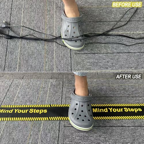 Carpet Cord Cover Cable Grip Floor Cover Cable Protector Management,Safety Warning Tape, Striped Floor Marking Tape, Adhesive Cable Protector Cover(Black) - color: Black