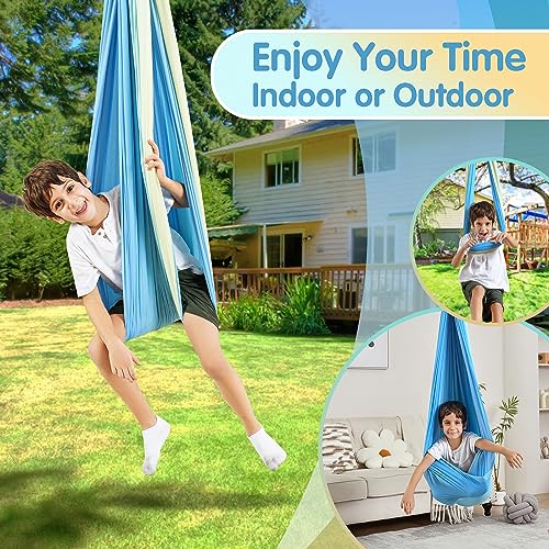 Sensory Swing, Indoor & Outdoor Sensory Swing for Kids & Adults, Double Layer Therapy Cuddle Swing for Kid with Autism, Holds up to 300lbs - color: Yellow