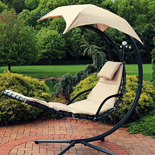 Sunnydaze Outdoor Hanging Lounge Chair Replacement Cushion and Floating Umbrella Fabric Only - Curved Swing Chair Cushion Replacement - Beige - color: Beige