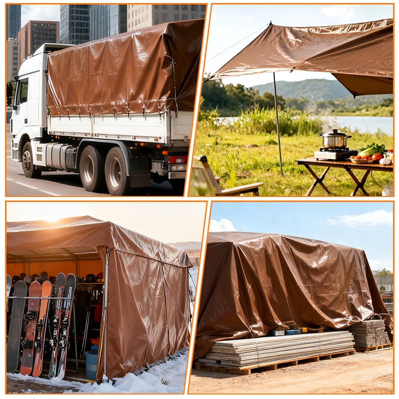 Brown Tarp 6x8 Feet, 10 Mil Thick Waterproof Poly Tarps Cover UV Resistant, Rip & Tear Proof with Metal Grommets Every 20 Inches - color: Brown, size: 6x8 Ft