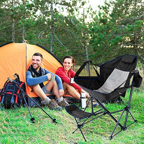 HAPPYGRILL Hammock Camping Chair Folding Camping Swinging Chair with Retractable Footrest, Cozy Head Pillow, Carrying Bag, Portable Lightweight Rocking Chair for Camping Fishing Picnic - color: Black 1 Pack