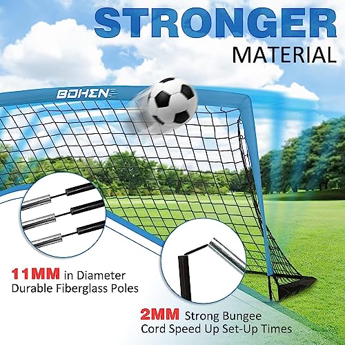 BOHEN 9x5 FT Kids Soccer Goals with Carry Bag, Portable Folding Soccer Net for Backyard Training, Indoor/Outdoor Use for Youth and Adult - color: Blue, size: 9x5ft, 2 Pack