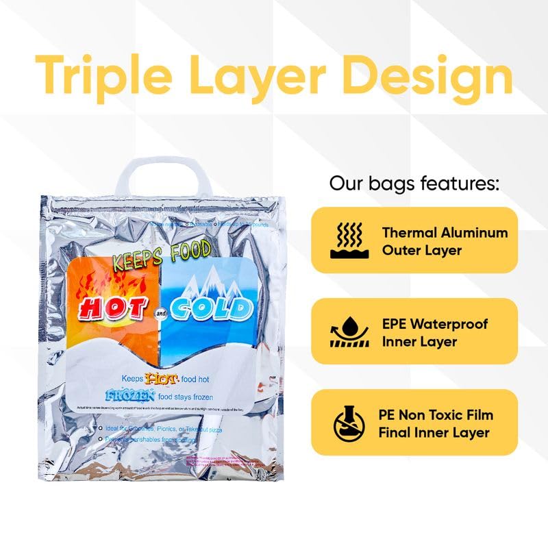 Superio Hot and Cold Insulated Bags for Food Delivery, Grocery Shopping Bags, Food Storage for Hot and Frozen Food for Travel, Disposable Cooler Bag, Reinforced Thermal Lunch Bag (10, 20" x 19") - color: 10 Pack, size: X Large (Grocery Size)