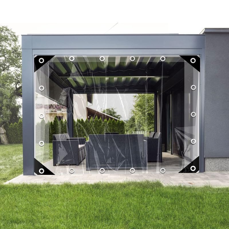 Heavy Duty Waterproof Clear Tarp-Thicken Clear Vinyl PVC Tarps Transparent Tarpaulin with Brass Grommets for Camping Patio Gazebo Outdoor-Tarp to Cover The Sun and Rain