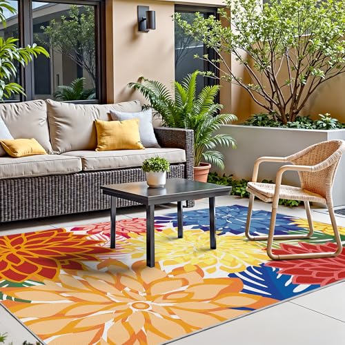 Colorful 3x5 Washable Rug for Living Room Tropical Botanical Modern Floral Chenille Area Rugs Low Pile Non Slip Carpet for Patio, Bedroom, Laundry, Rainbow - color: Multi Colored, size: 3' x 5' (Rectangular)
