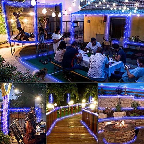 New Upgraded Solar Rope Lights Outdoor Waterproof 19 Modes 300 LED 105ft Solar String Lights with Remote Timing Dimmable Tube Light for Outside Pool Tree Patio Yard Christmas Decoration (300LED-Blue) - color: 300LED-Blue