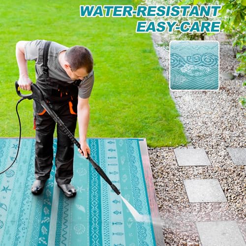 Lahome Outdoor Rug Waterproof, 6x9 Reversible Outdoor Plastic Straw Rug for Camping, RV Patio Rugs Large Carpet for Porch Deck Backyard Balcony Picnic(Blue/Multi,6'x 9') - color: Blue, size: 6'x9'