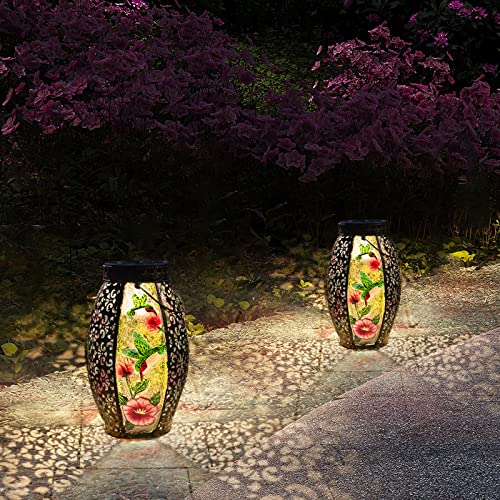 Larekook Hummingbird Solar Lantern Outdoor Waterproof,13" Large Metal Hanging Lantern Decorative,Hummingbird Solar Lights for Yard Lawn Porch Patio Garden Decor,Birthday Gifts for Women Mom - style: 2 Hummingbird