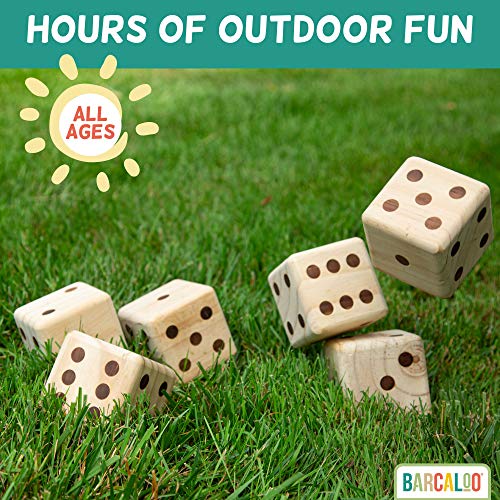Barcaloo Yardzee Outdoor Family Games, Six 3.5" Giant Wooden Dice Games for Families (Unstained)