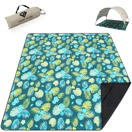 PY SUPER MODE Picnic Blankets Extra Large with Pergola, Green Flowers Waterproof Foldable Outdoor Beach Blanket Oversized 83x79” Sandproof, 3-Layer Picnic Mat for Camping, Hiking, Travel, Park - color: Green