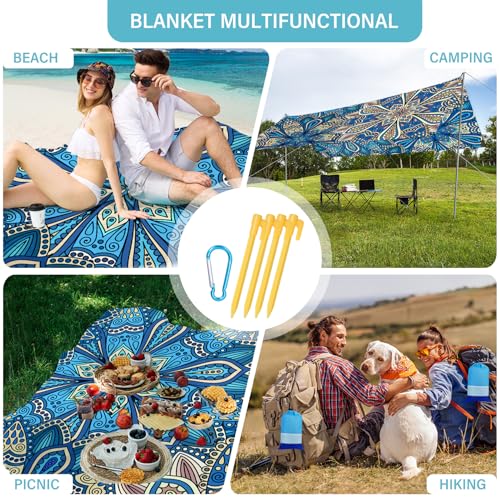 Beach Blanket 78''×110'' Suits 1-7 Adults Waterproof Sandproof Oversized Lightweight Sand Free Beach Blanket Large Picnic Mat for Travel Camping Picnic Hiking - color: Blue Flower, size: 78''x110''