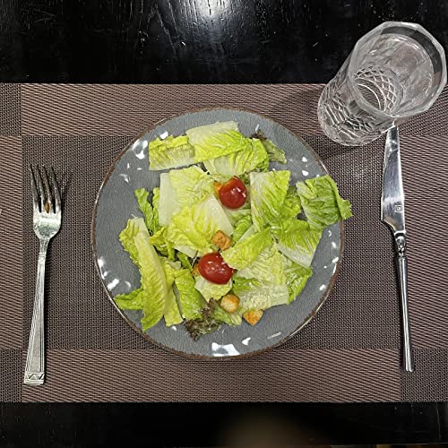 LEHAHA Rustic Farmhouse 12 Piece Melamine Camping Dinnerware Set, Plates and Bowls Sets, Indoor and Outdoor Use, Lightweight and Unbreakable Kitchen dishes Set for 4(Grey) - color: Gray