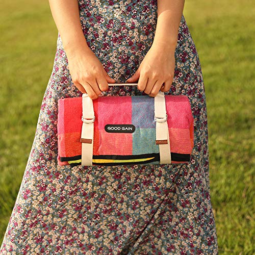 G GOOD GAIN Waterproof Picnic Blanket Portable with Carry Strap for Beach Mat or Family Outdoor Camping Party (red Plaid) - color: Multi Color