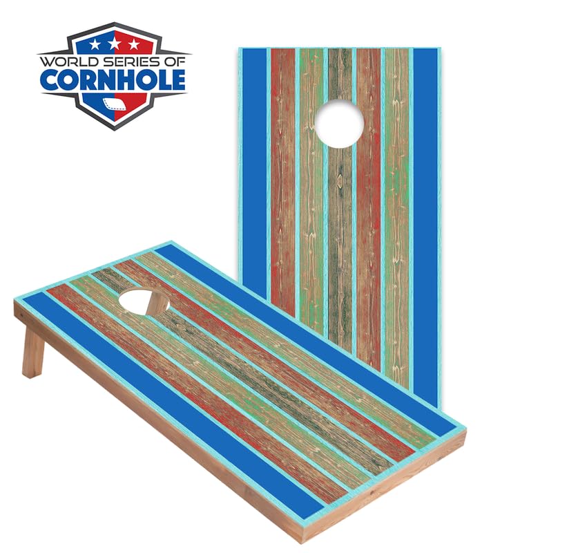 World Series of Cornhole Regulation Size Cornhole Boards – Lightweight & Durable All-Wood Construction | Backyard Bean Bag Toss Set | Rugged Outdoor Game for Tailgates, BBQs, & Backyard Battles - color: Blue Painted Wood
