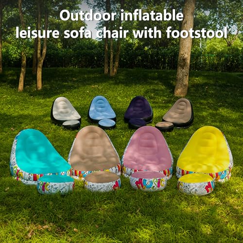 Inflatable Lounge Sofa with Foot Stool,Portable Flocking Recliner Chair Air Couch for Adult,PVC Blow Up Lounger Chair for Home Outdoor (Blue+Graffiti(No Pump)) - color: Blue+graffiti(no Pump)