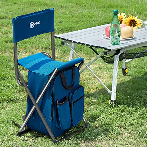 PORTAL Backpack Cooler Chair Fishing Chairs with Backrest Folding Camping Stool Compact for Outdoors Hiking Hunting Travel, Supports 225 lbs Capacity - color: Blue