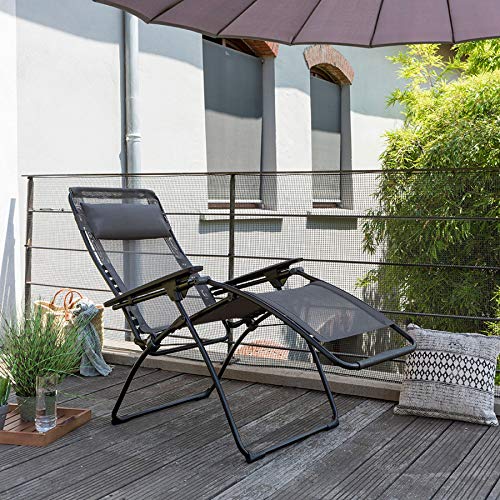 Lafuma LFM3118-8717 Futura Batyline One Size Zero Gravity Recliner Chair, Portable Outdoor Lounge Chair with Steel Frame, Graphite - color: Graphite Grey, style: Futura Zero Gravity