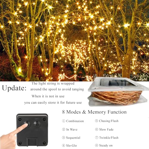 Joomer Solar Fairy Lights, 2-Pack Total 80FT 240LED Solar String Lights Outdoor Waterproof 8 Lighting Modes for Patio Fence Party Garden Yard Home Holiday Tree Outdoor Decoration (Warm White) - color: Warm White, size: 2*120led