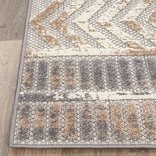Rugshop Distressed Geometric Indoor/Outdoor Beige Area Rug Modern Tribal Stripe, Durable Stain Resistant Perfect for Patio, Backyard, Deck and Outdoor Lounge 4' x 6' - size: 4' x 6' (Rectangular)