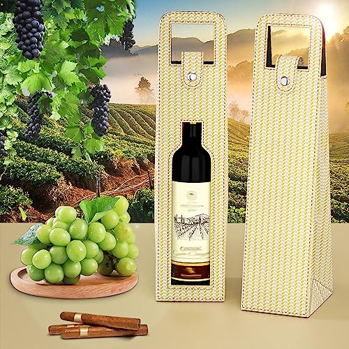 RYDDOY Wine Gift Bag, Reusable Leather Wine Tote Carrier, Single Bottle Champagne Beer Gift Bags Carrier for Birthday, Wedding, Picnic Party, Christmas festival Gifts (Beige) - color: B-Beige-16.1×3.5×3.5