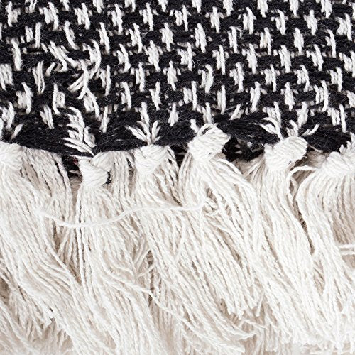 DII 100% Cotton Basket Weave Throw for Indoor/Outdoor Use Camping Bbq's Beaches Everyday Blanket, 50 x 60, Black - color: Black, size: 50x60"