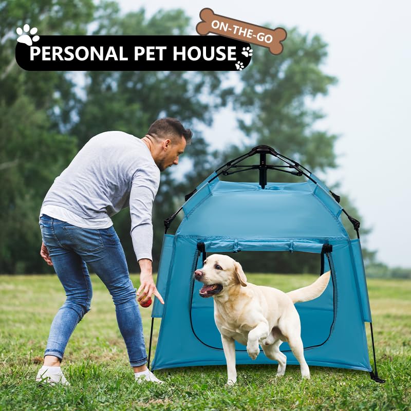 ASFANES Outdoor Pet Automatic Camping Tent, Pop up Cave Bed for Indoor Cats and Small Dogs, Portable Cat House Dog House, Sky Blue. (No Ventilation mesh, Door Must be Left Open for use) - style: Sky Blue
