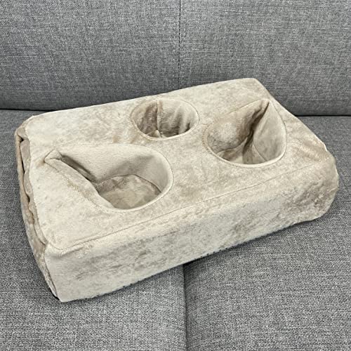 Couch Cup Holder Pillow, Couch Drinks Remotes Holder for Center of Couch, for Sofa, Bed, RV, Car (Beige) - color: Beige