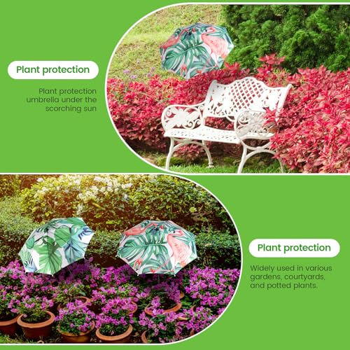 Abbylike Plant Umbrellas for Outdoor Plants, Garden Umbrella Shade for Potted Plants and Garden Beds Plant Cover for Sun Summer Beach Terrace Swimming Pool(Flamingos & Monstera,Pink and Green,2 Set) - color: Pink and Green, size: Flamingos & Monstera