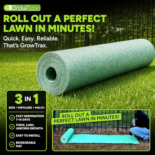 Growtrax Biodegradable Grass Seed Mat, Year Round Green - 50 Sq Ft Quick Fix Roll - Growing Solution for Lawns, Dog Patches and Shade - Just Roll Water & Grow -Not Fake or Artificial Grass - size: 50sqft