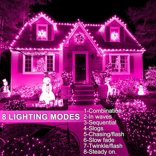 weillsnow Pink Valentine's Day Lights Outdoor, 164 FT 500 LED String Lights Plug in, 8 Modes Waterproof Fairy Lights for Valentines Day, Christmas, Party, Wedding, Bedroom, Garden Decorations - color: Pink, size: 164FT
