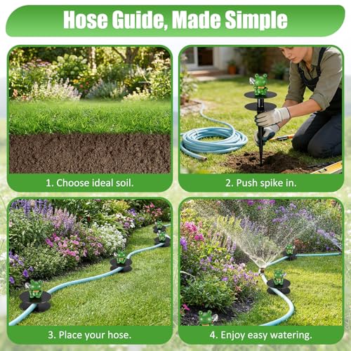 6 Pcs Frog Garden Hose Guide Stakes, 8.7" Heavy Duty Cast Iron Hose Guide for Garden, Metal Water Hose Guide, Rustproof Decorative Hose Guides for Outside Flower Beds, Lawn & Plant Protection - style: Frog