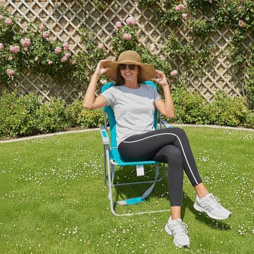 #WEJOY Folding Beach Chair for Adults, Lightweight Beach Chair with Shoulder Straps, High Back Camping Chairs with Hard Armrest, Supports 300lbs for Outdoor Lawn Concert - color: #C 2 Pack Cyan, style: Classic