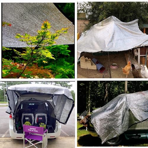 E.share 80%-85% Aluminum Shade Cloth, 8ft X 10ft Silver Heat Reflective Mesh Tarp with Grommets, Sun Block Privacy Cover for Outdoor Pergola, Patio, Garden, Greenhouse, Balcony, Car, Pet, Lawn - size: 8ft X 10ft