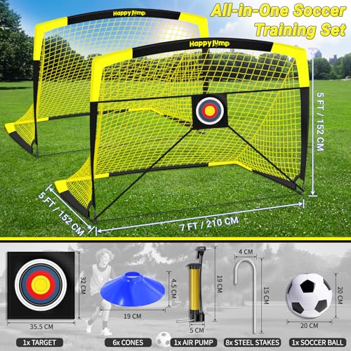 Happy Jump 7x5 FT & 5x3.6 FT Portable Soccer Goal for Youth Players Ages 6–14, Large-Frame Design Built for Long-Term Development, Easy Setup for Backyard, Park or School Training - style: 7x5 FT, 2 Set Upgrade